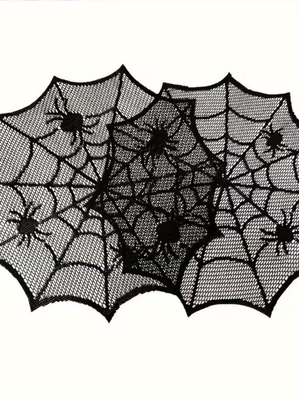 2 pcs Round Spider Halloween Gothic Black Lace Polyester Placemats 12"